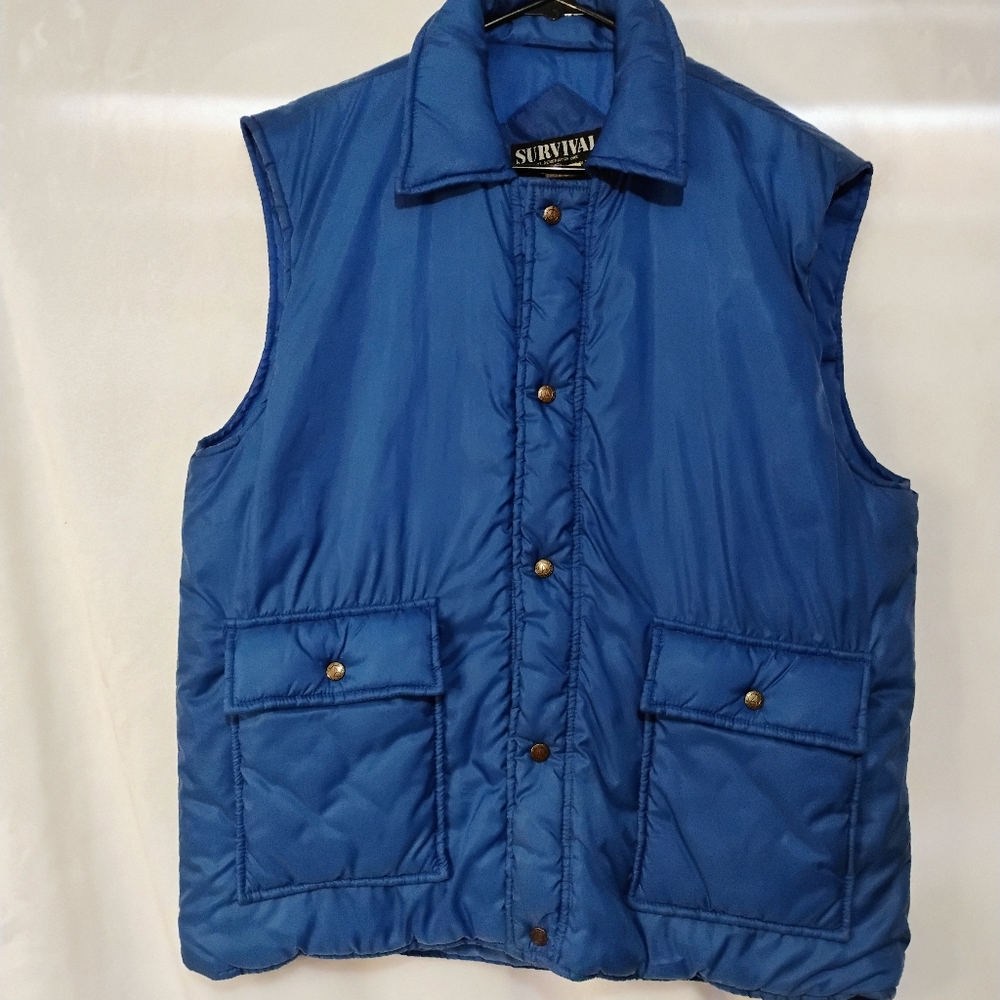Survival by Generation One Mens Blue Quilted Puffer Vest‎ Large Snap Front Vtg